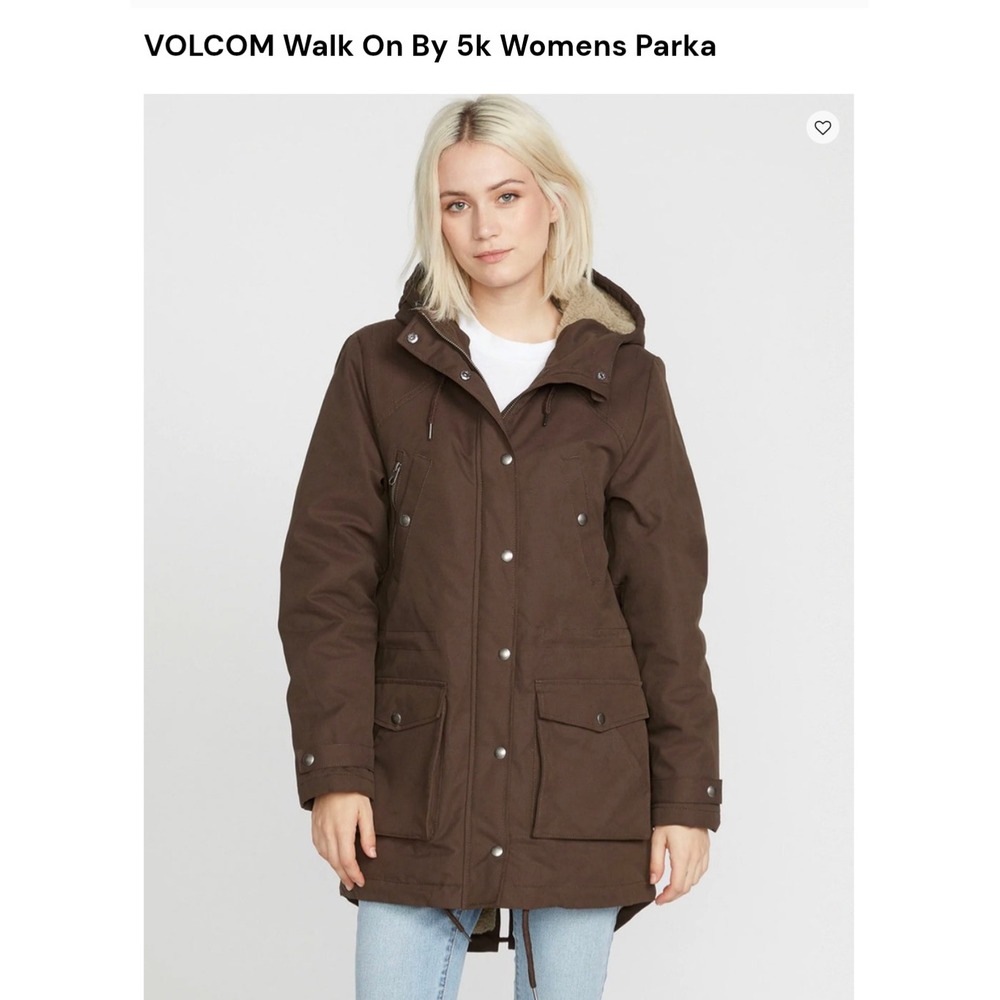 Volcom Walk On By 5K Parka Womens Brown Sherpa Lined Hooded Jacket Coat xs